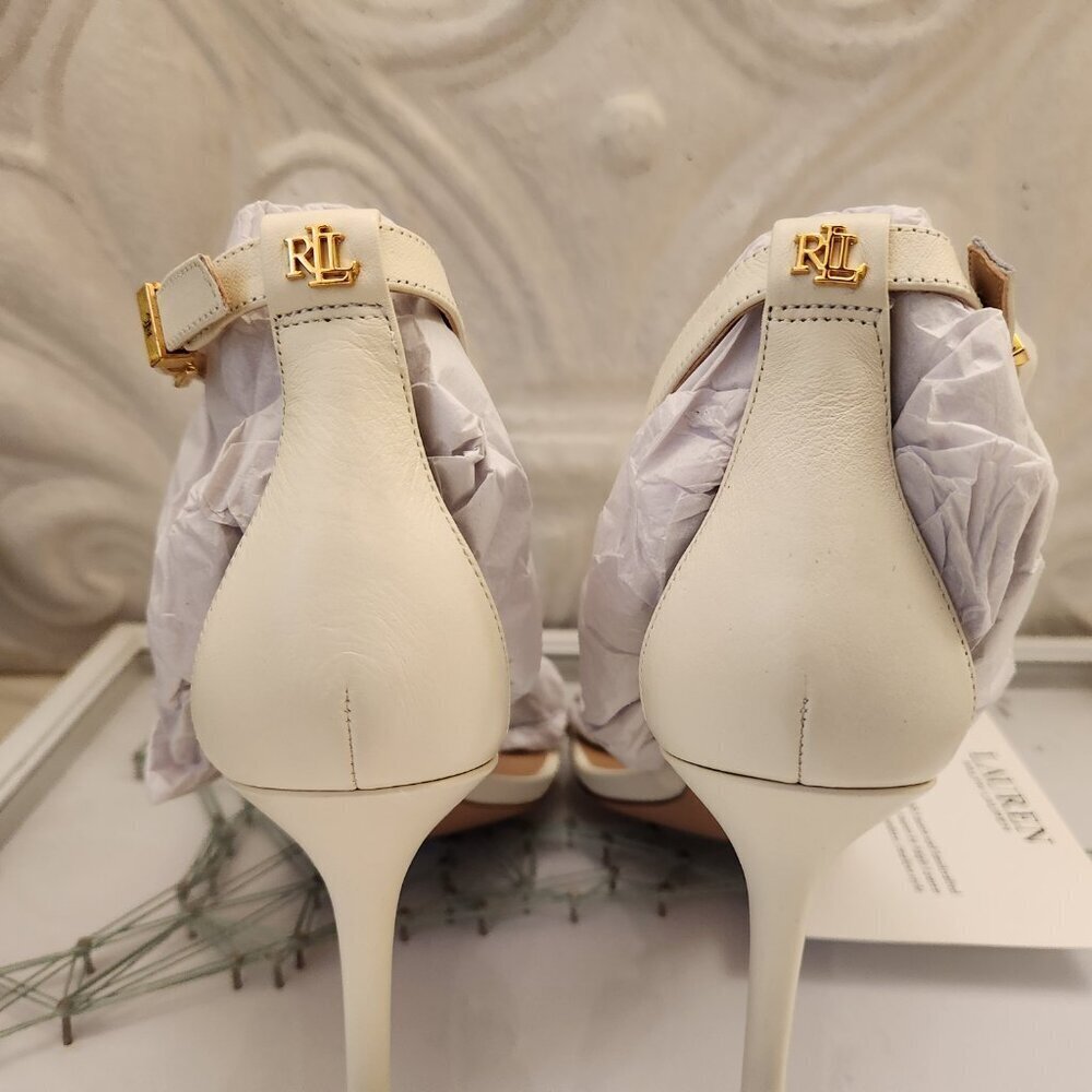 Ralph Lauren Leather " Gabriele" Cream Heeled Sandals. NIB. Size 10 - Picture 7 of 11